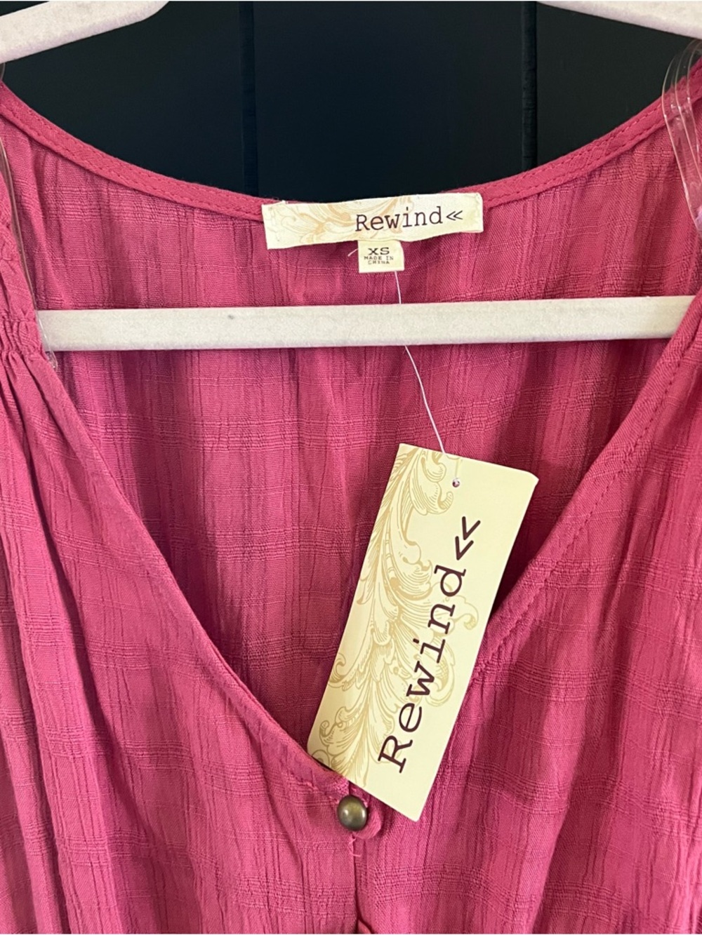 Rewind Raspberry Pink V-Neck Button-Front Dress - Picture 2 of 3